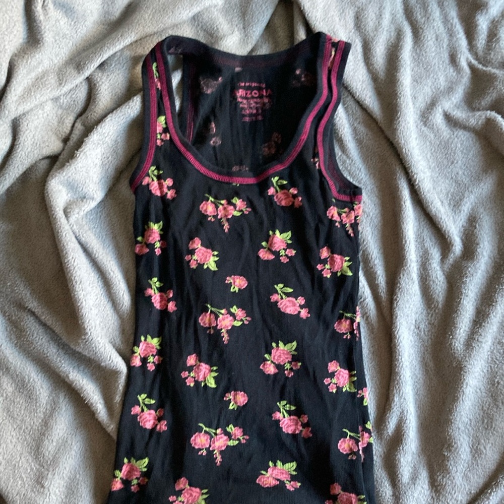 Black Tank Top With Pink Flowers